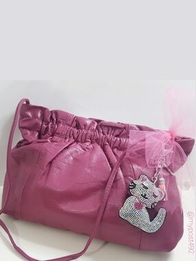 🔻Vintage 70's-80's🌺 Dusty pink Shoulder bag/clutch| Ruched Top☆Bag Charm